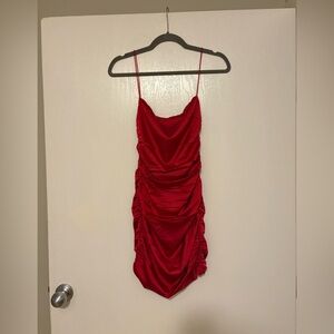 Baby Boo Red Ruched Satin Dress